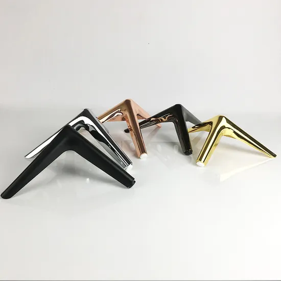 Patas de sofá modernas de acero cromado dorado en forma de T: mejoras decorativas para soportes y gabinetes de TV de mediados de siglo