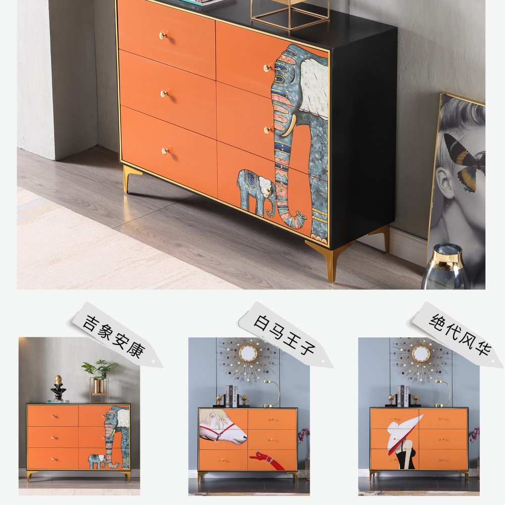 Gabinete lateral naranja moderno de lujo ligero italiano - Almacenamiento con estantes para sala de estar y porche