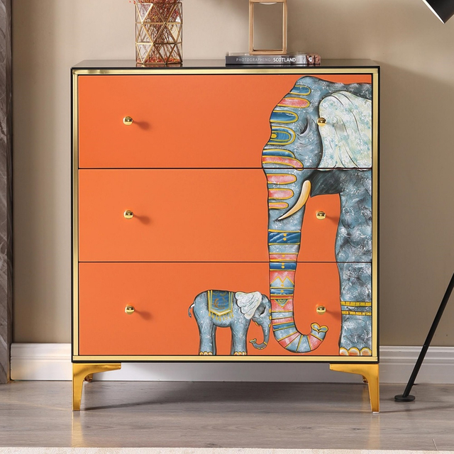Gabinete lateral naranja moderno de lujo ligero italiano - Almacenamiento con estantes para sala de estar y porche