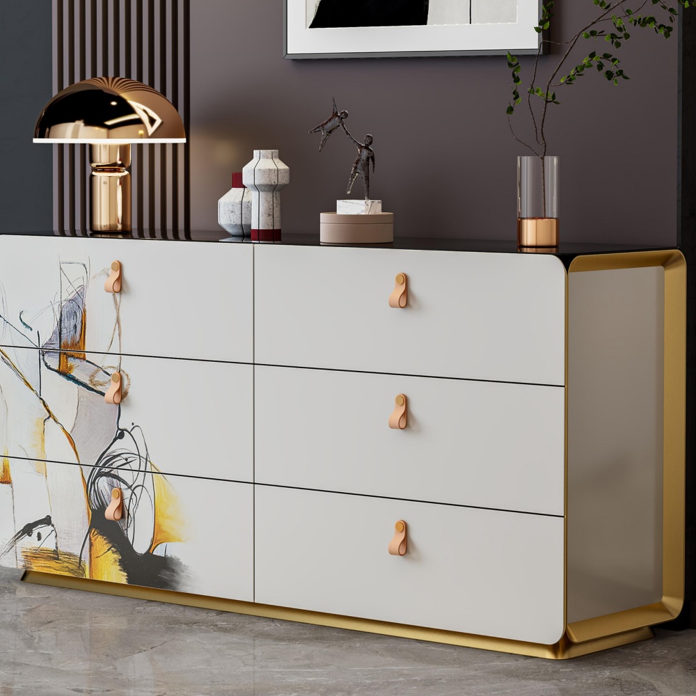 Gabinete para cubiertos blanco personalizado de fábrica: diseño elegante con puertas talladas, estantes ajustables y amplio espacio de almacenamiento