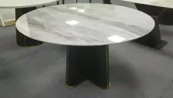Mesa de comedor giratoria de mármol blanco y negro redonda de alta calidad personalizada de 10 plazas