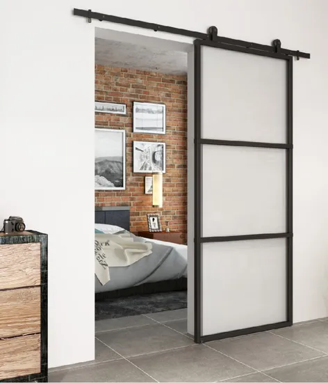 Puerta de vidrio corrediza interior, puerta de cocina de baño con marco de acero de vidrio corredizo