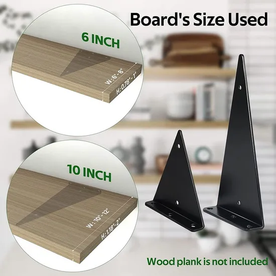 Soportes triangulares negros para estantes, herrajes para estante flotante, soporte decorativo oculto para estante
