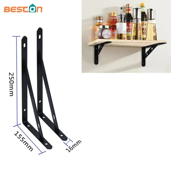 Soporte en L para montaje en pared, soporte de esquina triangular de 90 grados con refuerzo, negro