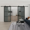 Puerta corrediza de vidrio de impacto deslizante doble de vidrio con recubrimiento en polvo negro
