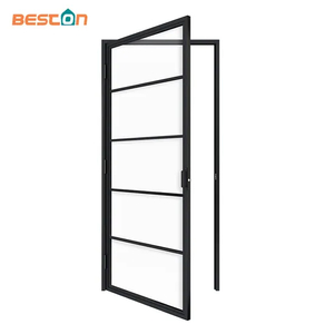 Puertas batientes de vidrio templado transparente con marco de metal de moda