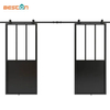 Puerta de granero de vidrio doble con kit de herrajes de montaje superior de 12 pies