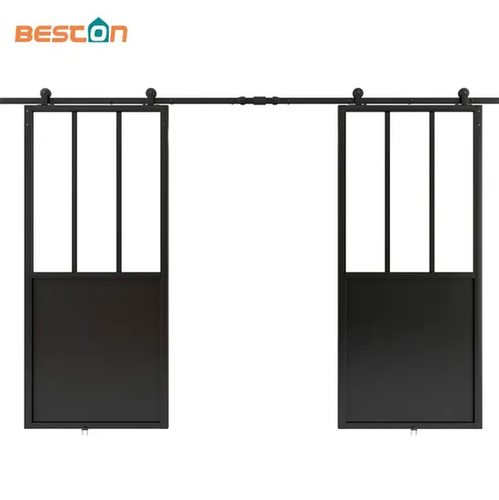 Puerta de granero de vidrio doble con kit de herrajes de montaje superior de 12 pies