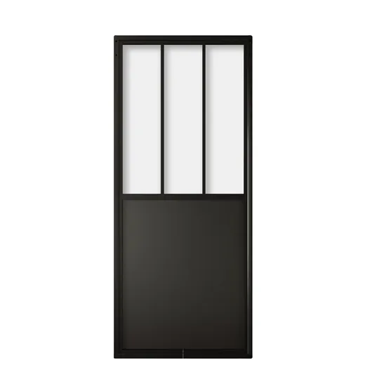 Puerta de granero de vidrio doble con kit de herrajes de montaje superior de 12 pies