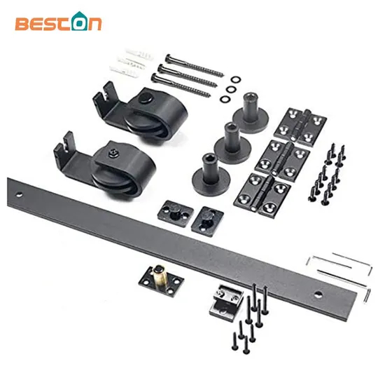 Riel para puerta de granero corrediza plegable – Montaje superior negro para 4 puertas, acero resistente, uso interior/exterior