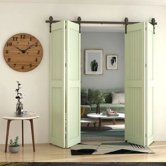 Kit de puerta de granero corrediza plegable y plegable de 6.6 pies: acero resistente, rodillos silenciosos, fácil instalación para armarios