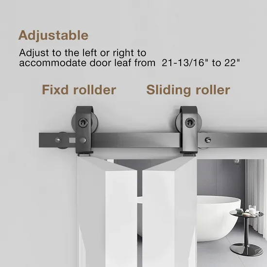 Kit de herrajes para puerta de granero plegable con riel negro y montaje superior
