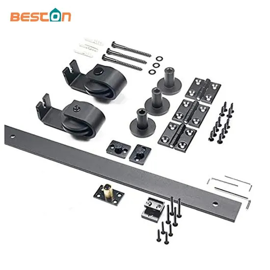 Kit de puerta de granero plegable con rodillo negro montado estilo granero