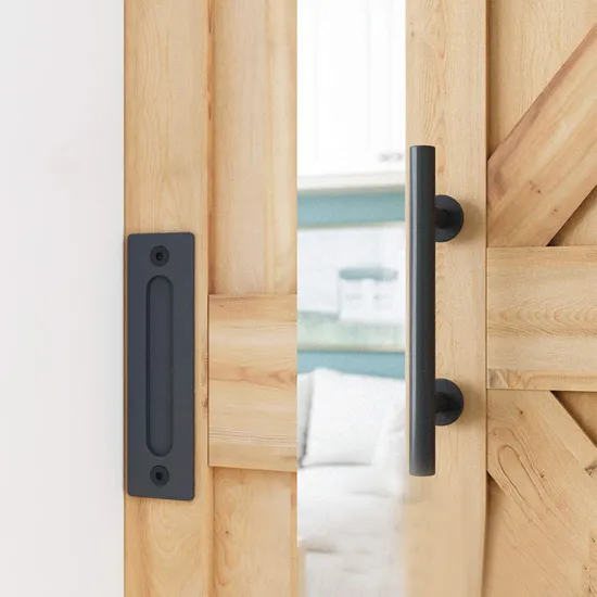 Moderno juego de manijas para puerta de granero empotradas y tiradores de alta resistencia, color negro, suave y silencioso, de 12 pulgadas | Herrajes premium para puertas interiores