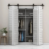Kit de herrajes para puerta de granero plegable – Sistema de rodillos de riel plegable de 4 puertas de montaje superior resistente para puertas de 52-84 pulgadas | Fácil instalación Comercial Residencial