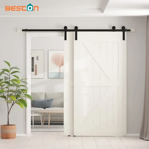 Kit de herrajes para puerta de granero de derivación de baño contemporáneo con ruedas colgantes para puertas dobles