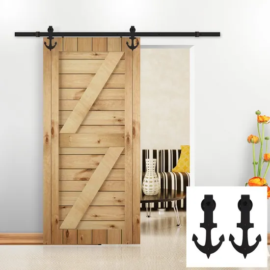 Sistema de riel para puerta de granero de acero al carbono negro de 6,6 pies para puertas interiores de madera – Rodillos resistentes para hogares modernos y rústicos