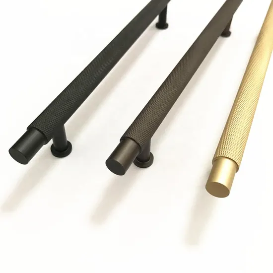 Tirador de latón macizo moleteado para armario, negro/cromado/dorado