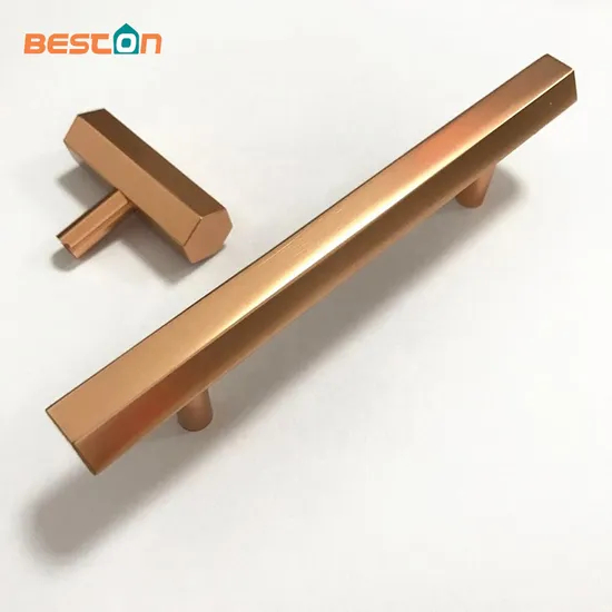 Cajón de puerta de cocina, manija del cajón del gabinete de barra en T hexagonal brillante de oro rosa
